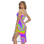 Abstract Holographic Trippy Print Cross Back Cami Dress