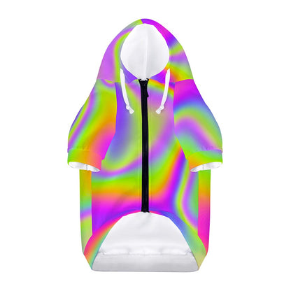 Abstract Holographic Trippy Print Dog Zip Up Hoodie