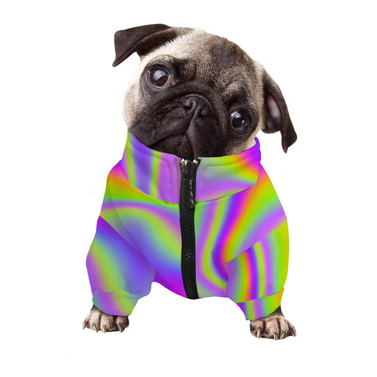 Abstract Holographic Trippy Print Dog Zip Up Jacket