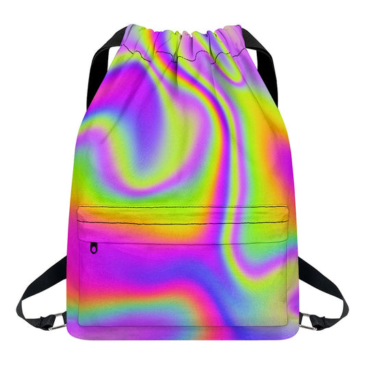 Abstract Holographic Trippy Print Drawstring Backpack