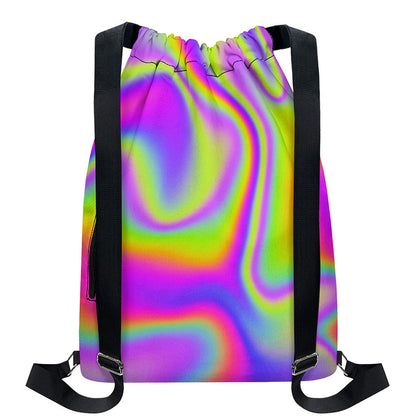 Abstract Holographic Trippy Print Drawstring Backpack