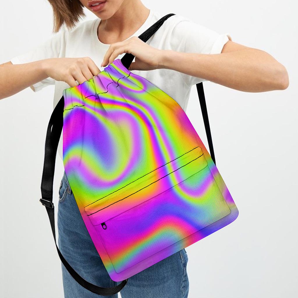 Abstract Holographic Trippy Print Drawstring Backpack