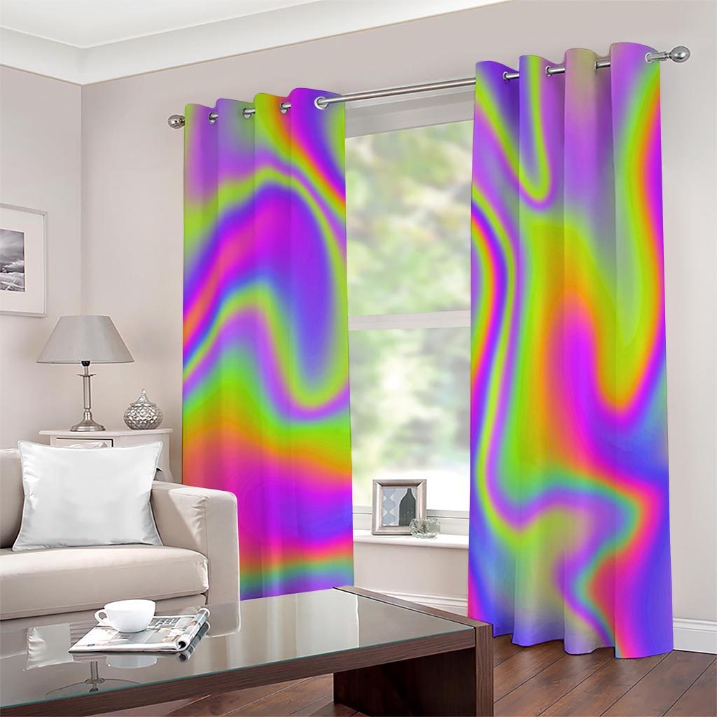 Abstract Holographic Trippy Print Extra Wide Grommet Curtains