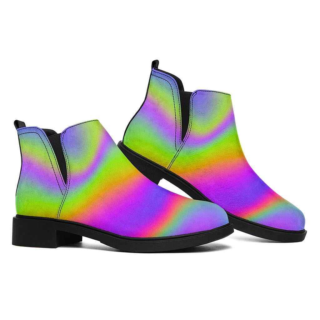 Abstract Holographic Trippy Print Flat Ankle Boots