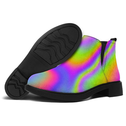 Abstract Holographic Trippy Print Flat Ankle Boots
