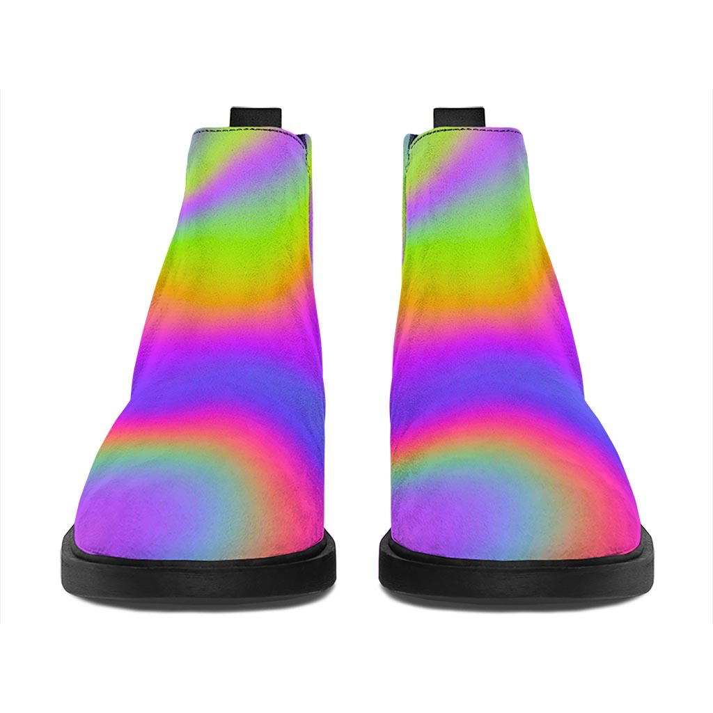 Abstract Holographic Trippy Print Flat Ankle Boots