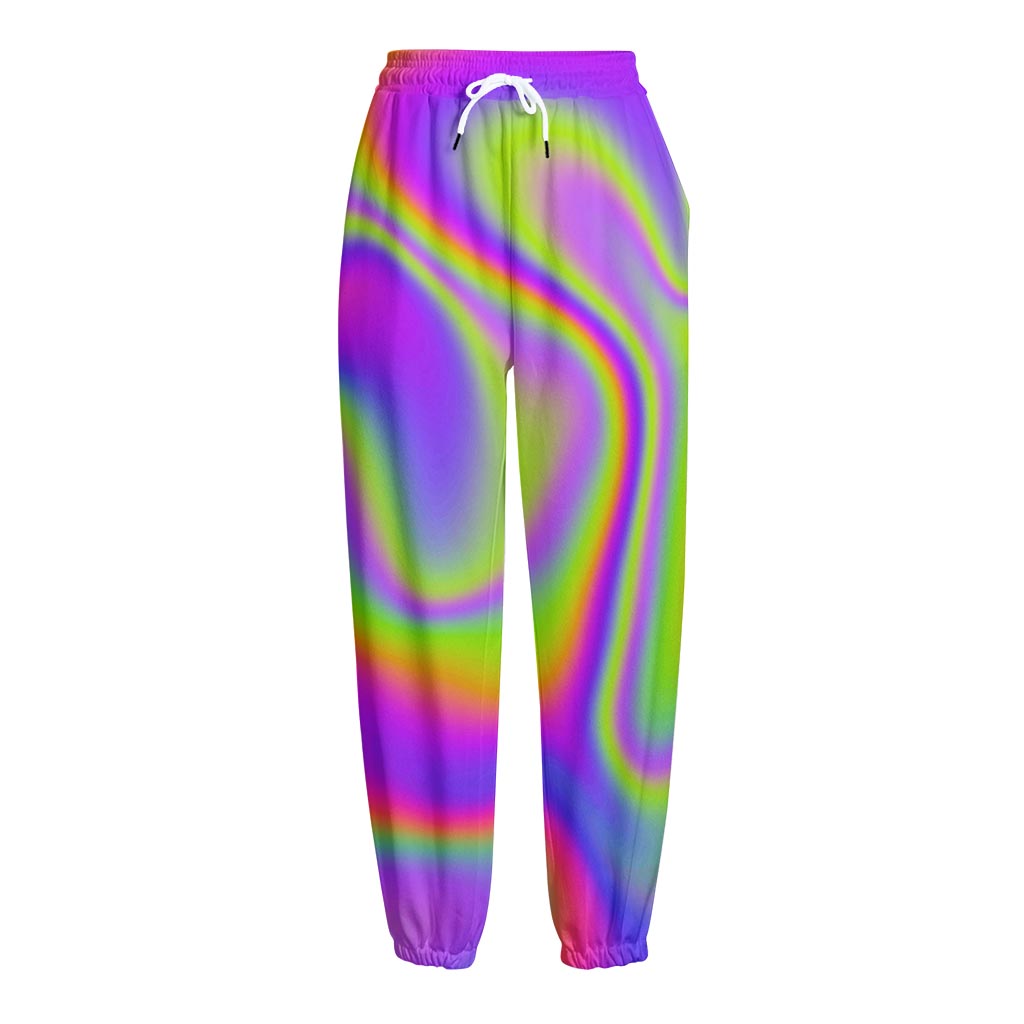 Abstract Holographic Trippy Print Fleece Lined Knit Pants