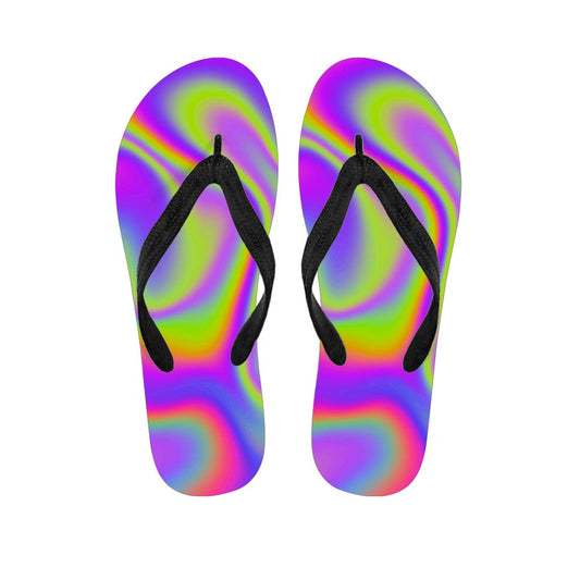 Abstract Holographic Trippy Print Flip Flops