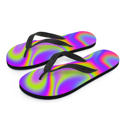 Abstract Holographic Trippy Print Flip Flops
