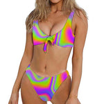 Abstract Holographic Trippy Print Front Bow Tie Bikini