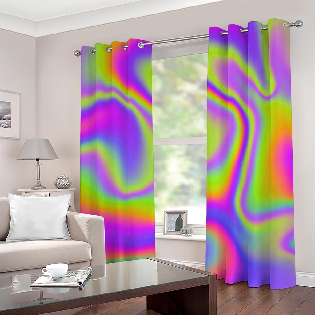 Abstract Holographic Trippy Print Grommet Curtains