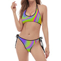 Abstract Holographic Trippy Print Halter Scoop Tie Side Bikini
