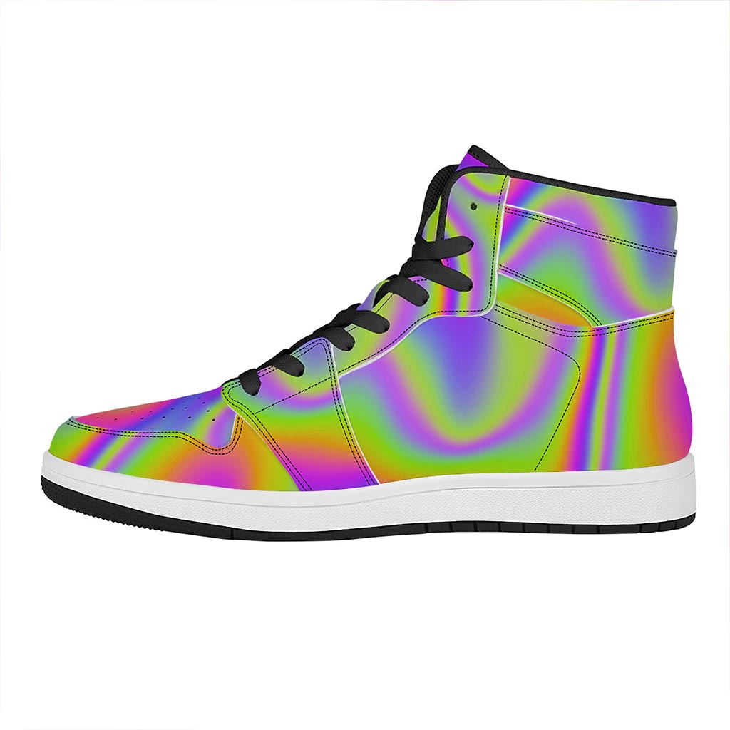 Abstract Holographic Trippy Print High Top Leather Sneakers