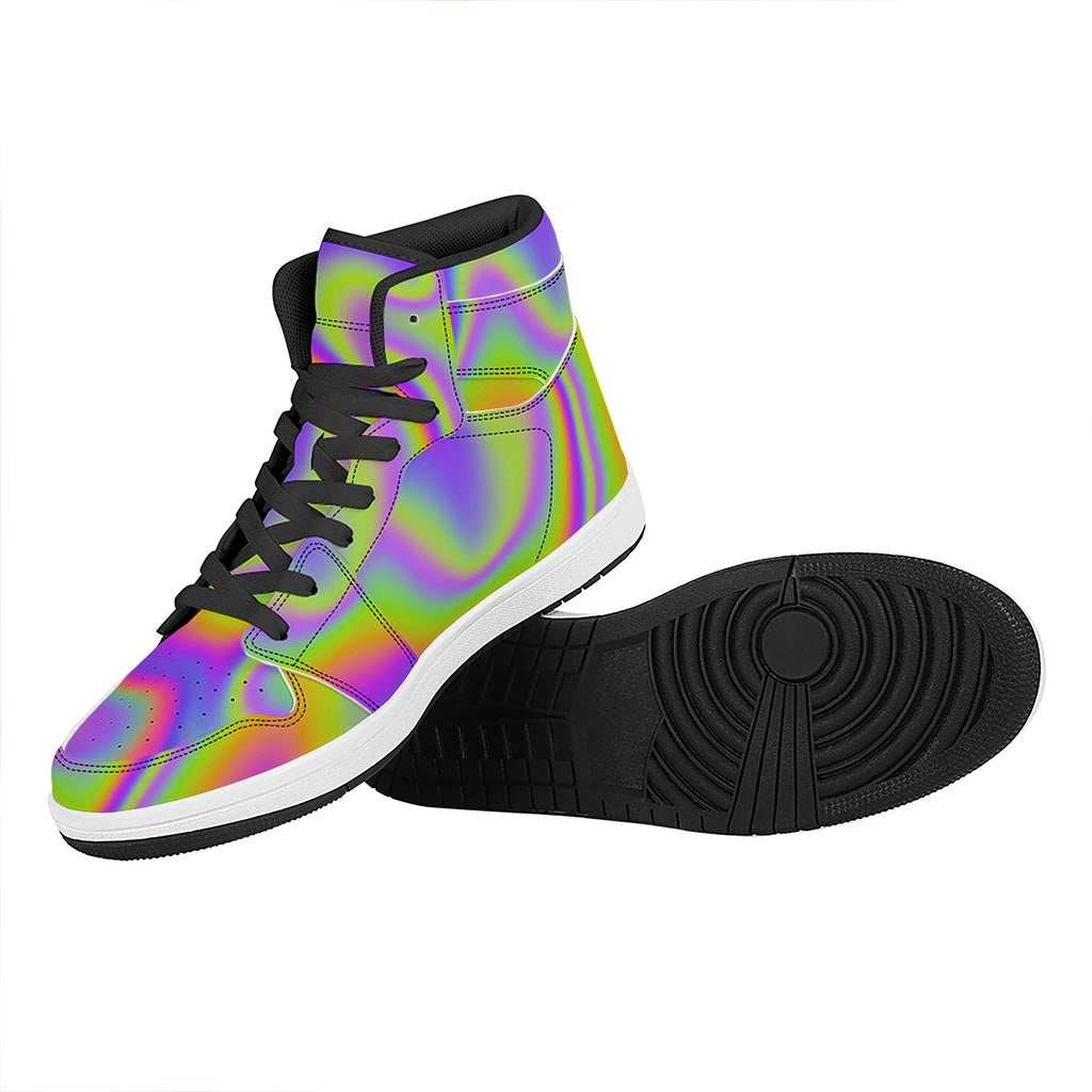 Abstract Holographic Trippy Print High Top Leather Sneakers