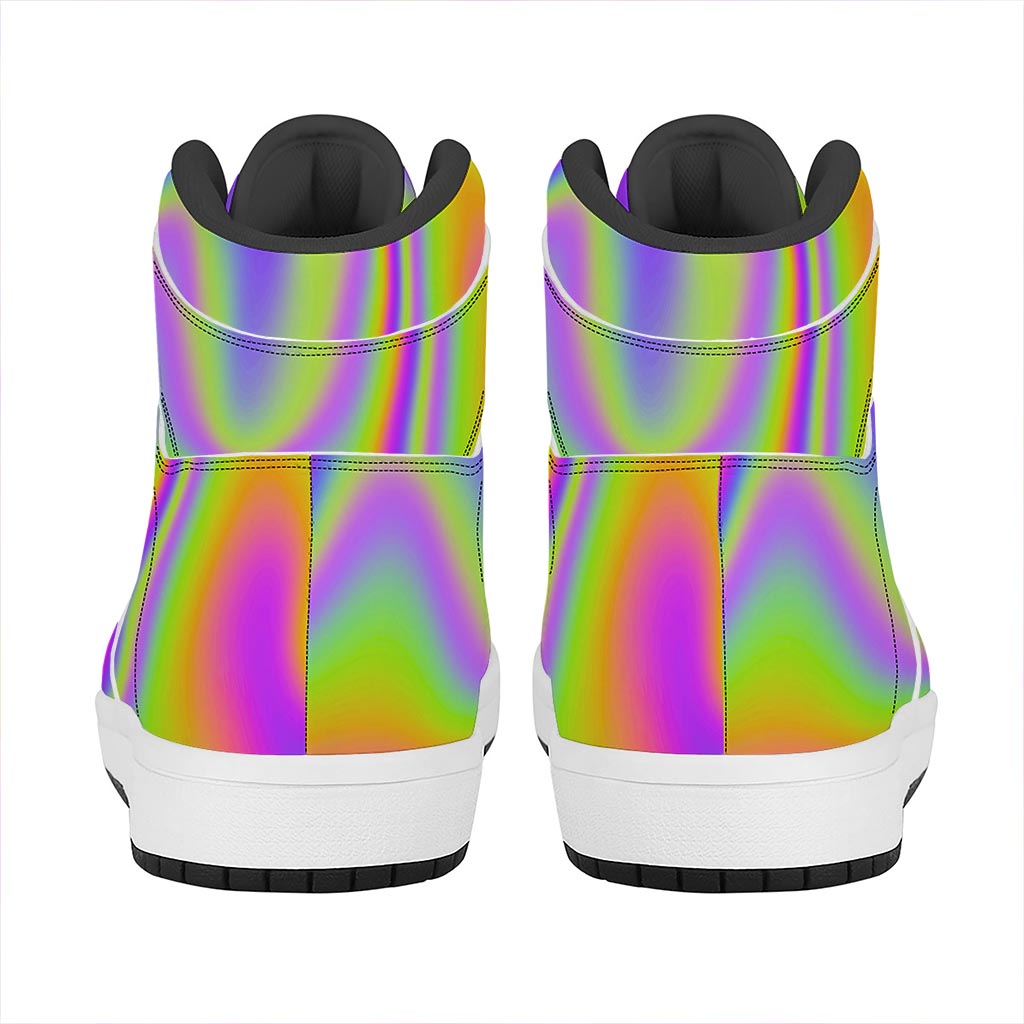 Abstract Holographic Trippy Print High Top Leather Sneakers