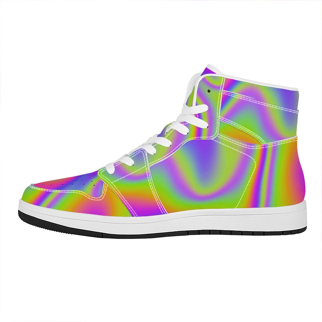 Abstract Holographic Trippy Print High Top Leather Sneakers