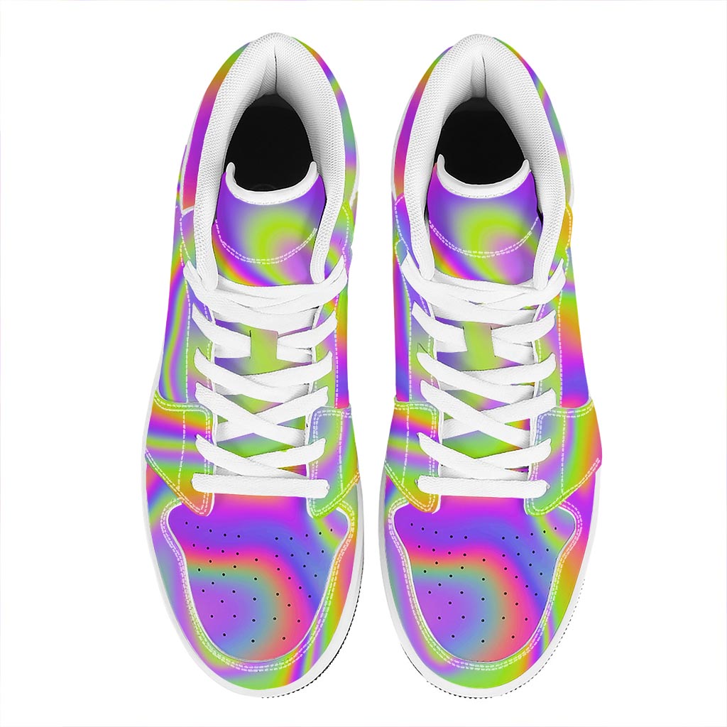 Abstract Holographic Trippy Print High Top Leather Sneakers