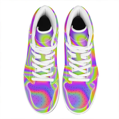 Abstract Holographic Trippy Print High Top Leather Sneakers