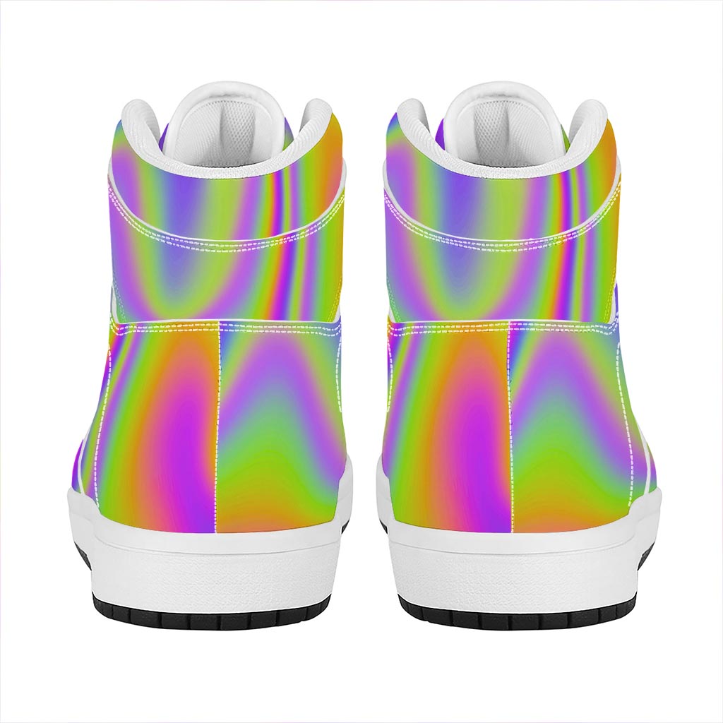 Abstract Holographic Trippy Print High Top Leather Sneakers