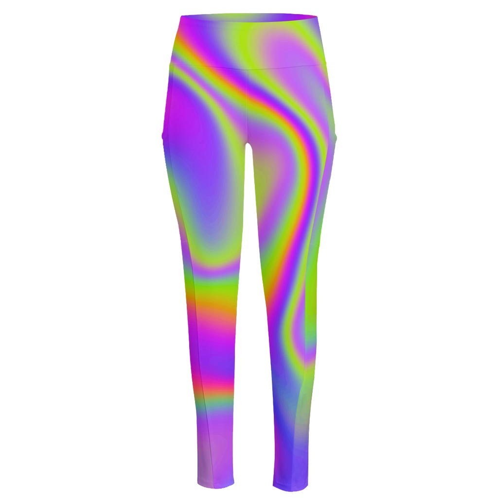 Abstract Holographic Trippy Print High-Waisted Pocket Leggings