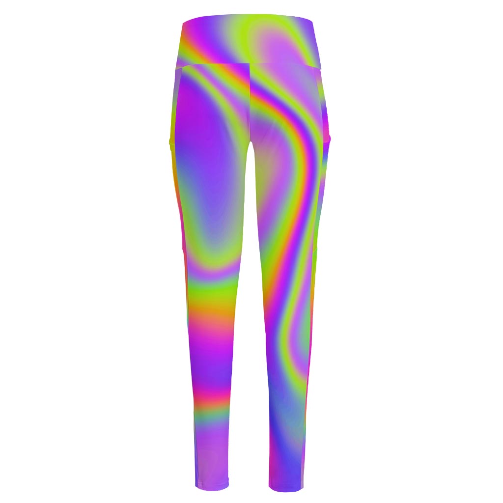 Abstract Holographic Trippy Print High-Waisted Pocket Leggings