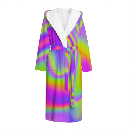 Abstract Holographic Trippy Print Hooded Bathrobe