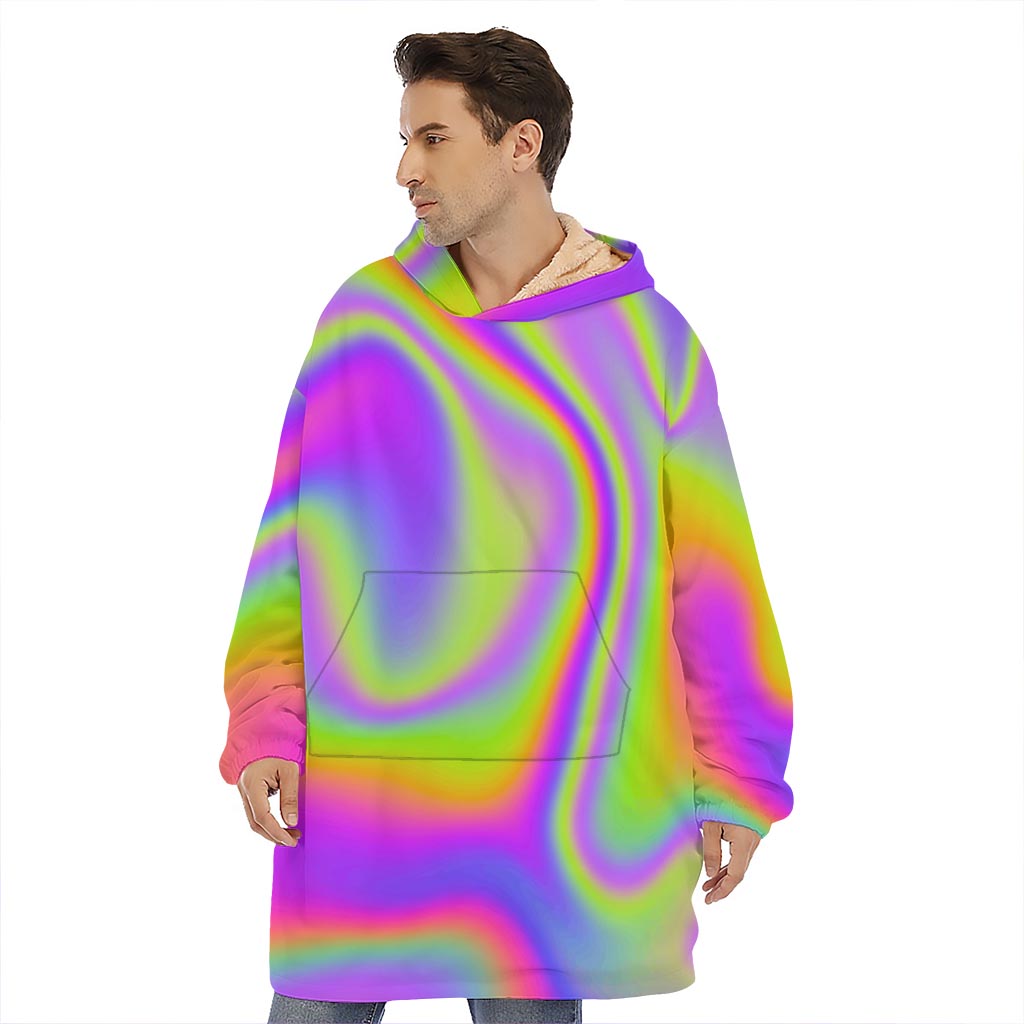 Abstract Holographic Trippy Print Hoodie Blanket