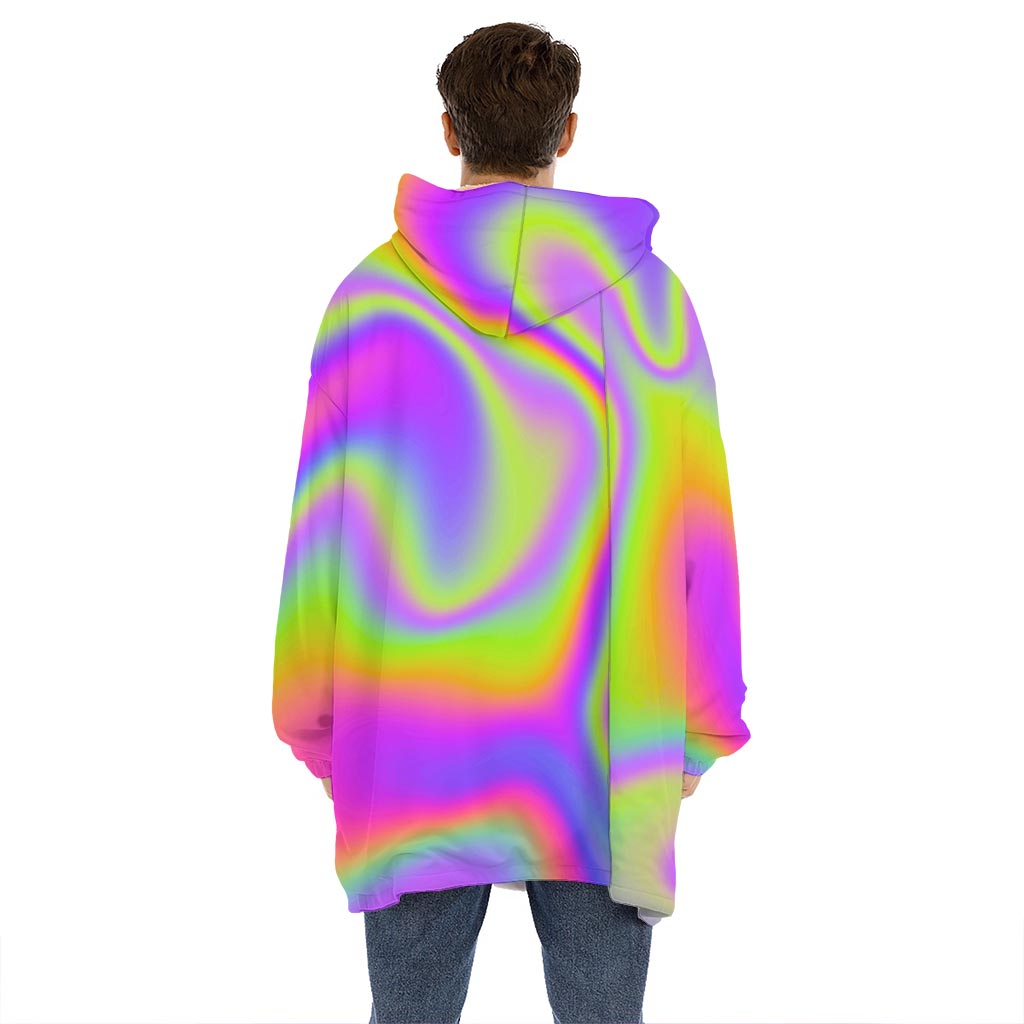 Abstract Holographic Trippy Print Hoodie Blanket