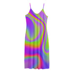 Abstract Holographic Trippy Print Jersey Midi Cami Dress
