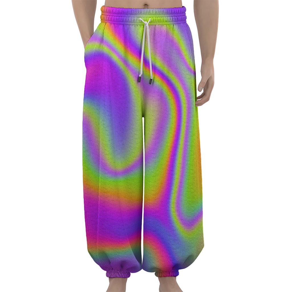 Abstract Holographic Trippy Print Lantern Pants