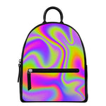 Abstract Holographic Trippy Print Leather Backpack