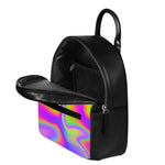 Abstract Holographic Trippy Print Leather Backpack