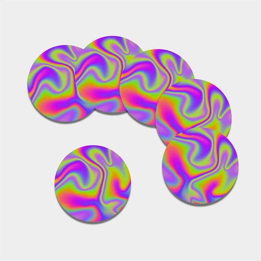 Abstract Holographic Trippy Print Leather Coaster Set
