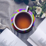 Abstract Holographic Trippy Print Leather Coaster Set