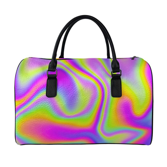 Abstract Holographic Trippy Print Leather Duffle Bag