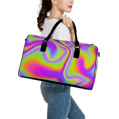 Abstract Holographic Trippy Print Leather Duffle Bag