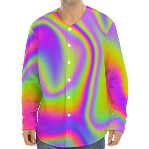 Abstract Holographic Trippy Print Long Sleeve Baseball Jersey