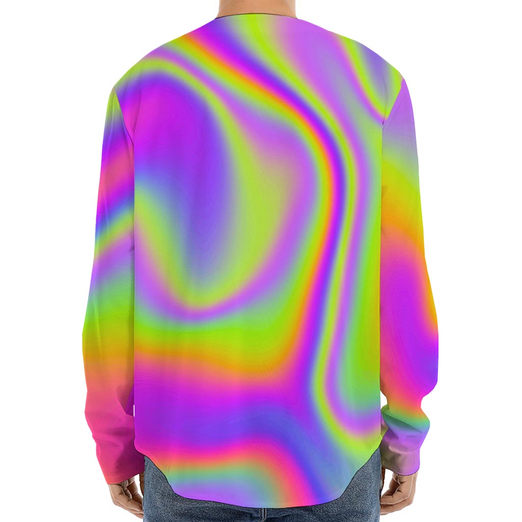 Abstract Holographic Trippy Print Long Sleeve Baseball Jersey