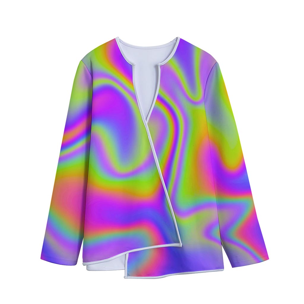 Abstract Holographic Trippy Print Long Sleeve Short Coat