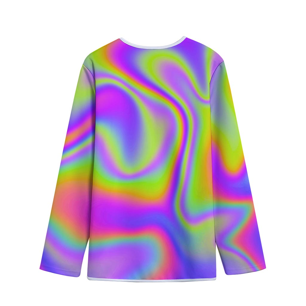 Abstract Holographic Trippy Print Long Sleeve Short Coat