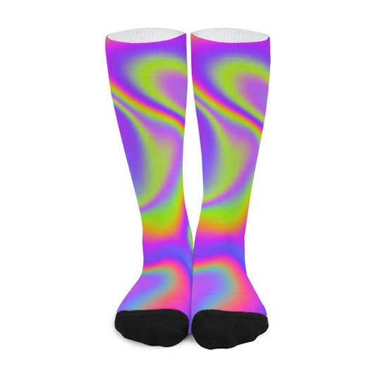 Abstract Holographic Trippy Print Long Socks