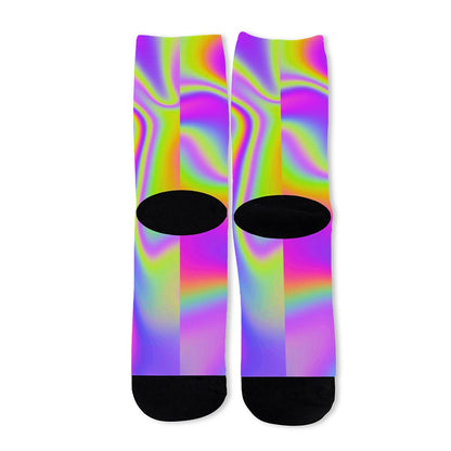 Abstract Holographic Trippy Print Long Socks