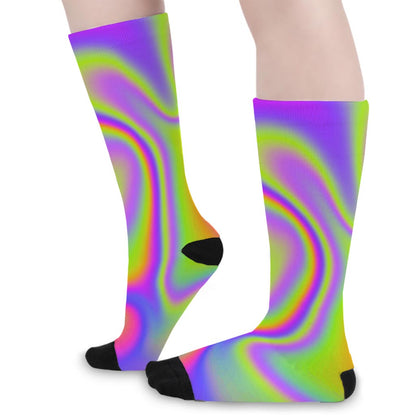 Abstract Holographic Trippy Print Long Socks