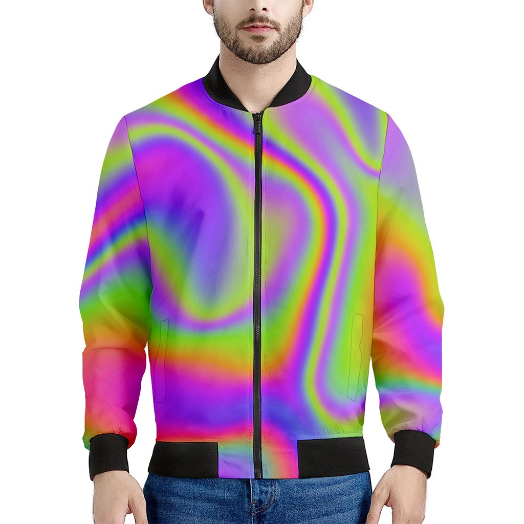 Abstract Holographic Trippy Print Men's Bomber Jacket