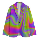 Abstract Holographic Trippy Print Men's Cotton Blazer