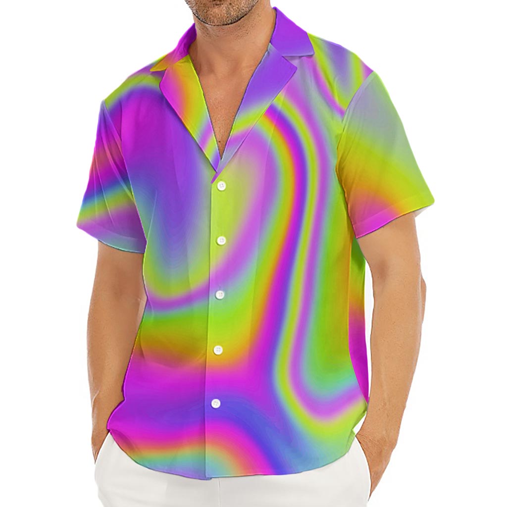 Abstract Holographic Trippy Print Men's Deep V-Neck Shirt
