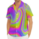 Abstract Holographic Trippy Print Men's Deep V-Neck Shirt