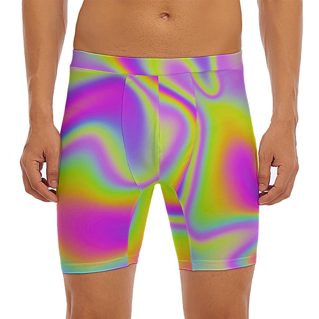 Abstract Holographic Trippy Print Men's Long Boxer Briefs