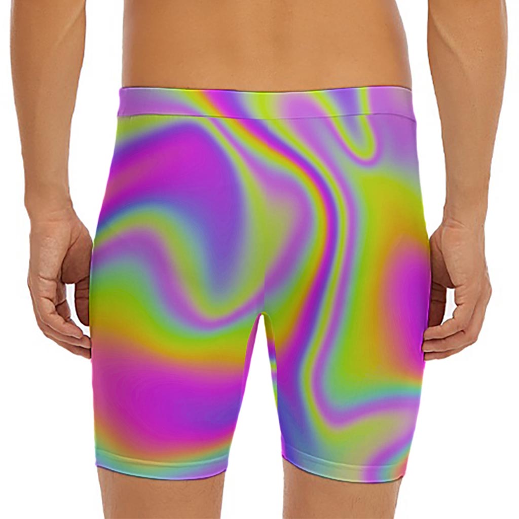 Abstract Holographic Trippy Print Men's Long Boxer Briefs