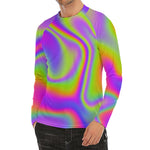 Abstract Holographic Trippy Print Men's Long Sleeve Rash Guard